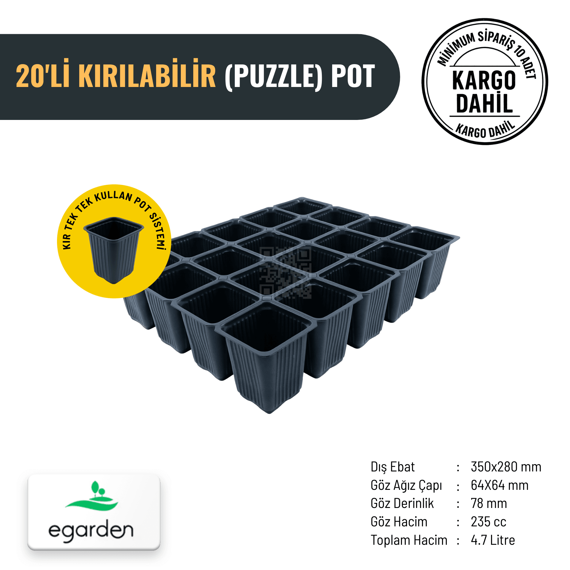 20’li Kırılabilir Puzzle Pot – 235 cc (4.7 Litre Toplam Hacim)